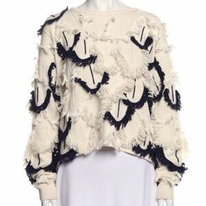 Tabula Rasa Cream and Black Wool Fringed Sweater - Size Medium